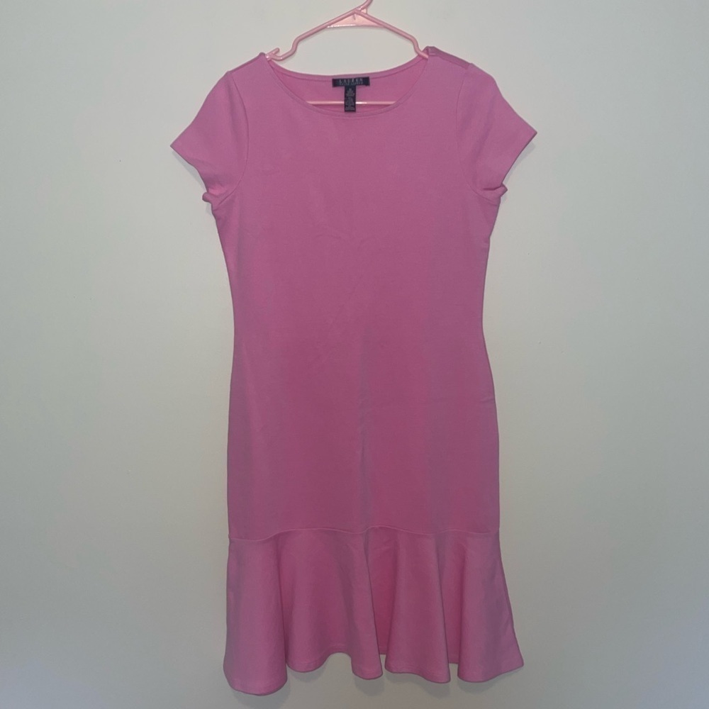 Lauren Ralph Lauren Pink Causal Fit and Flare Dress with Ruffle Hem Size Med